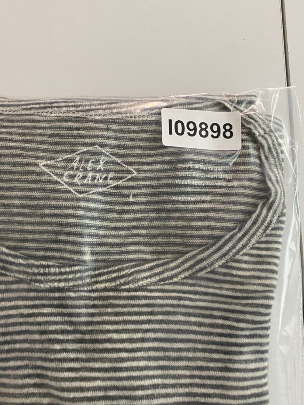 Alex Crane Linen Long Sleeve T Shirt Mens Large Gray White Stripe - Picture 10 of 10